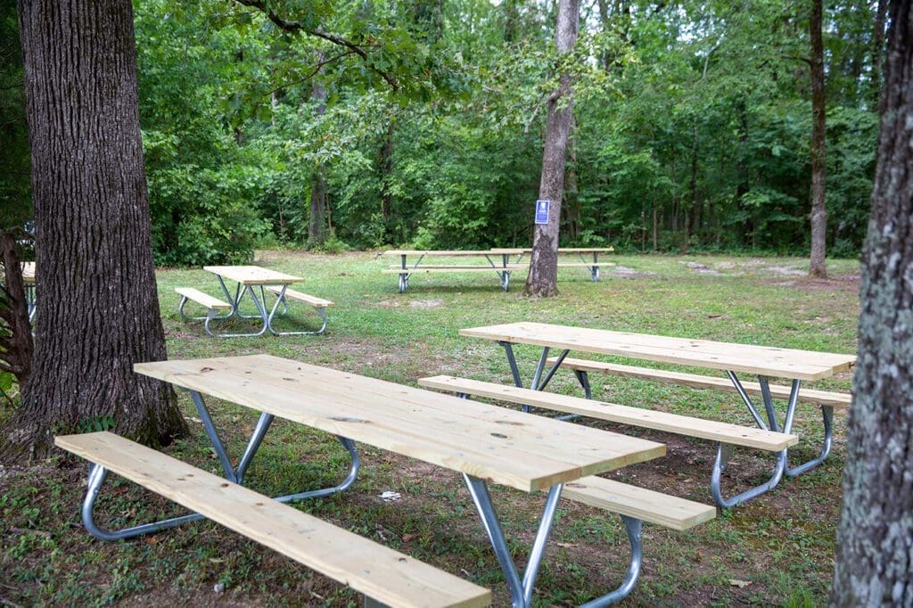 Outdoor picnic tables