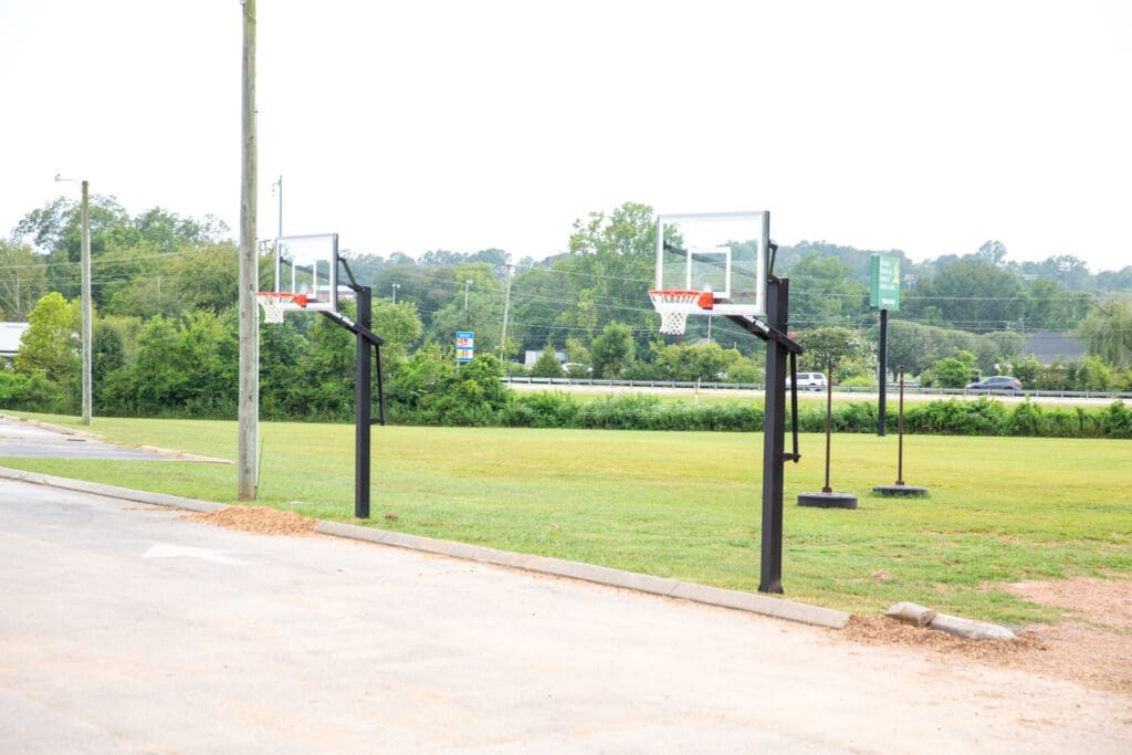 Basketball hoops and field